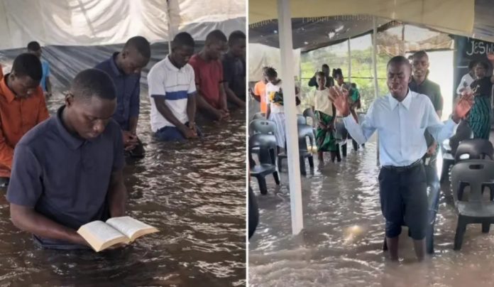 Dirljiv prizor slavljenja Boga u poplavljenoj crkvi